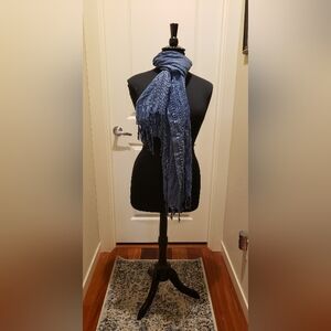 Oversized Blue Striped Women's Fringed Scarf